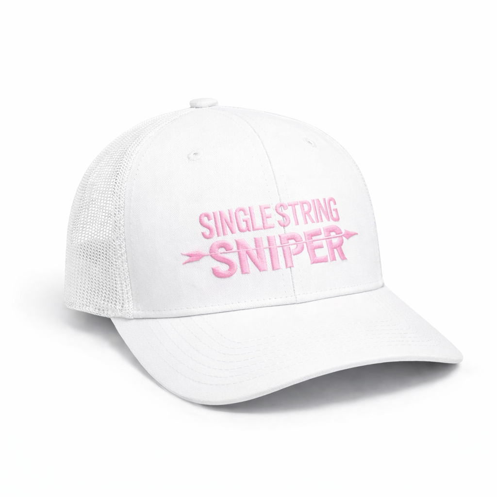 Single String Sniper Trucker Hat – White / Pink